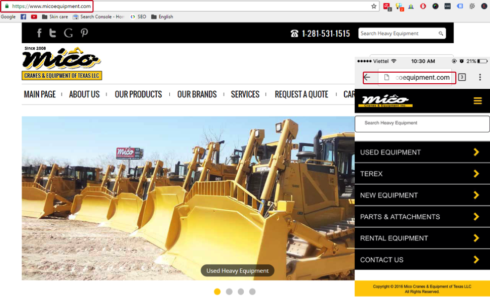 Mico Equipment - Dynamic website example